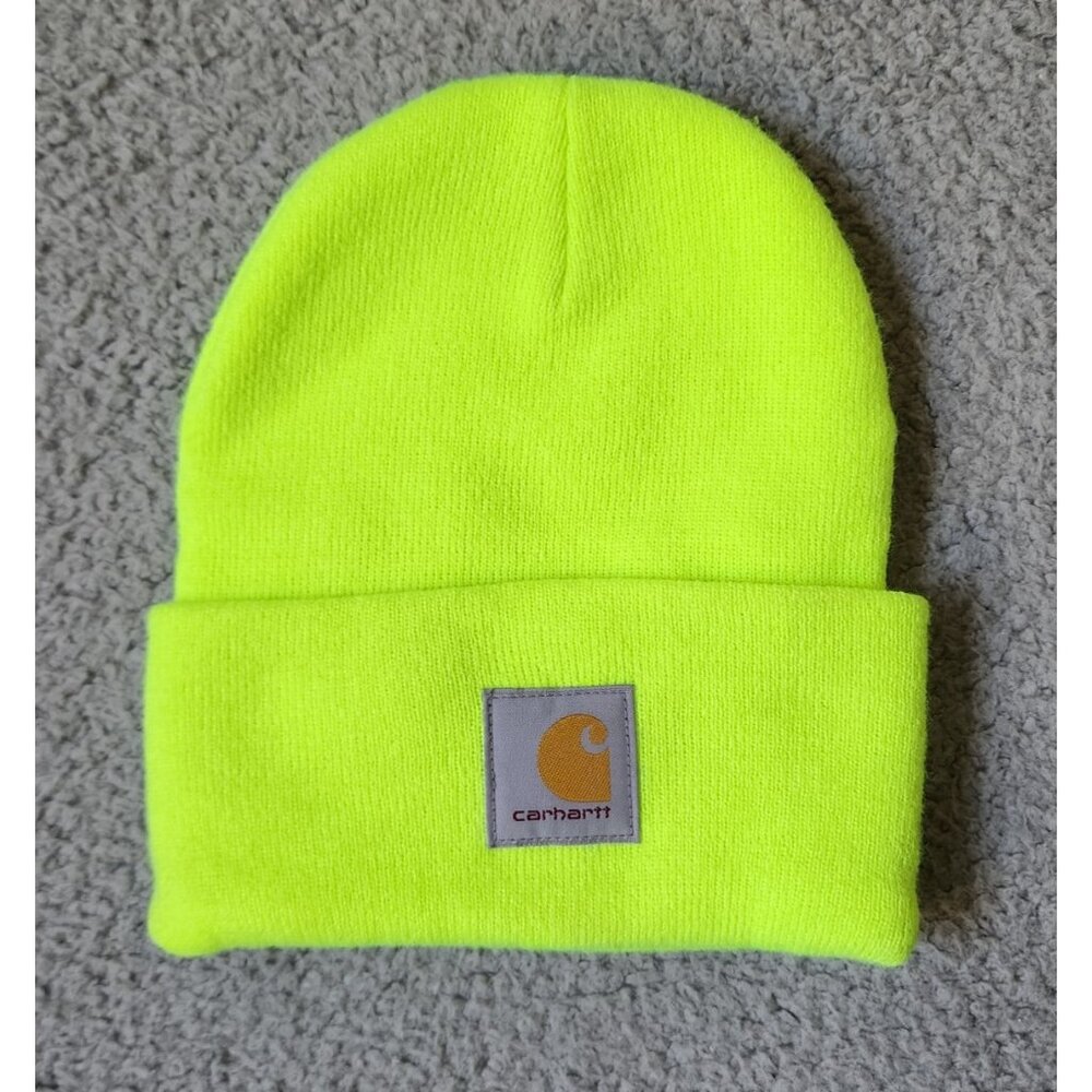 Carhartt Knit Cuffed‎ Logo Beanie Hat High Visibility Yellow One Size